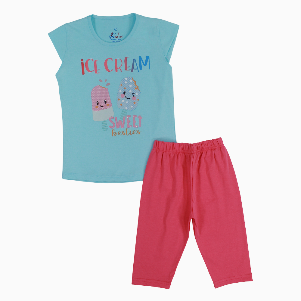 Girls Cotton Pajama Set – Ice Cream Print
