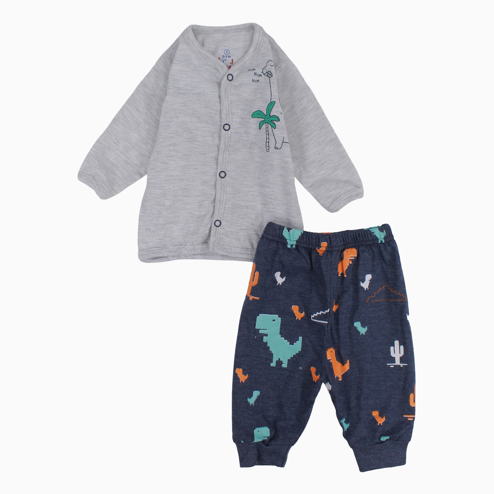 Baby Boys Cotton Pajama – Grey – Dinos
