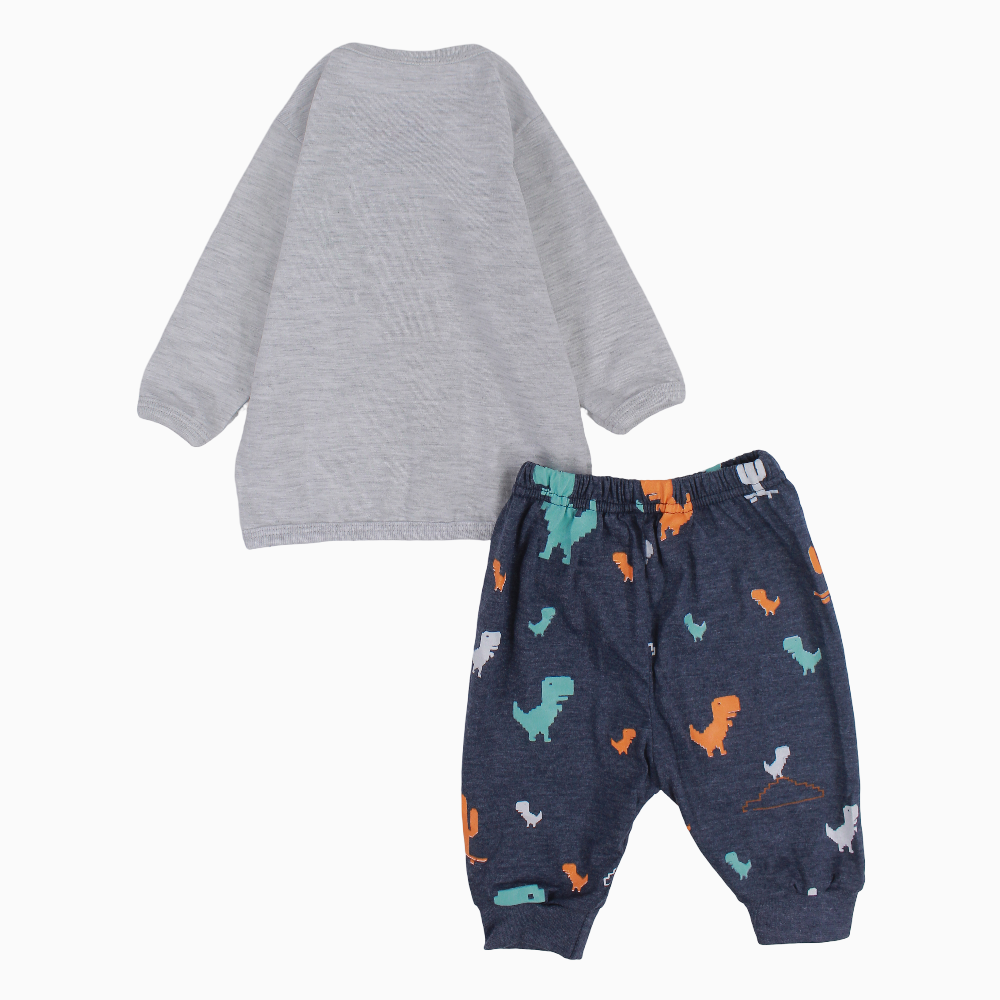 Baby Boys Cotton Pajama – Grey – Dinos