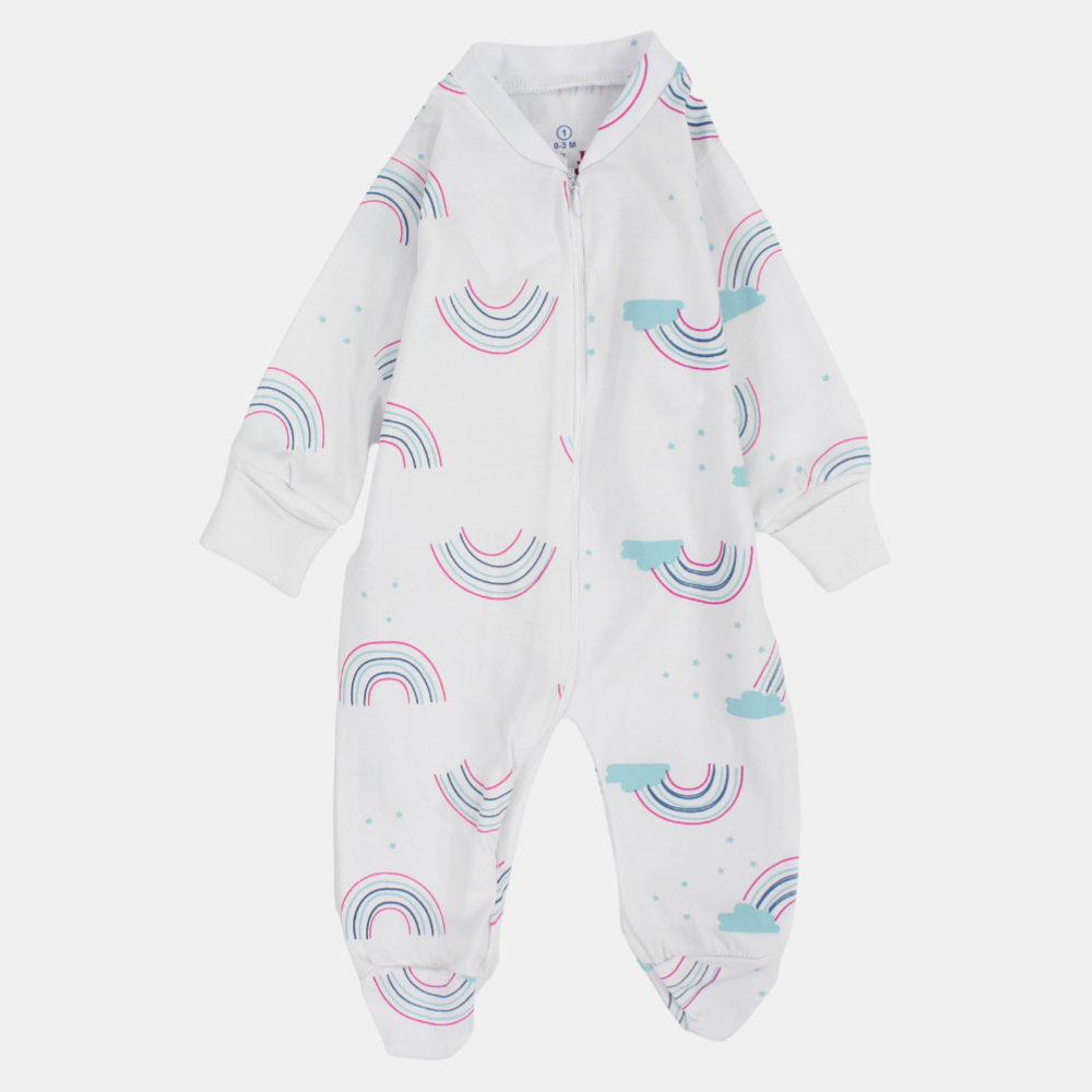 Baby Girls Summer Baby Footie – Cloud & Rainbow