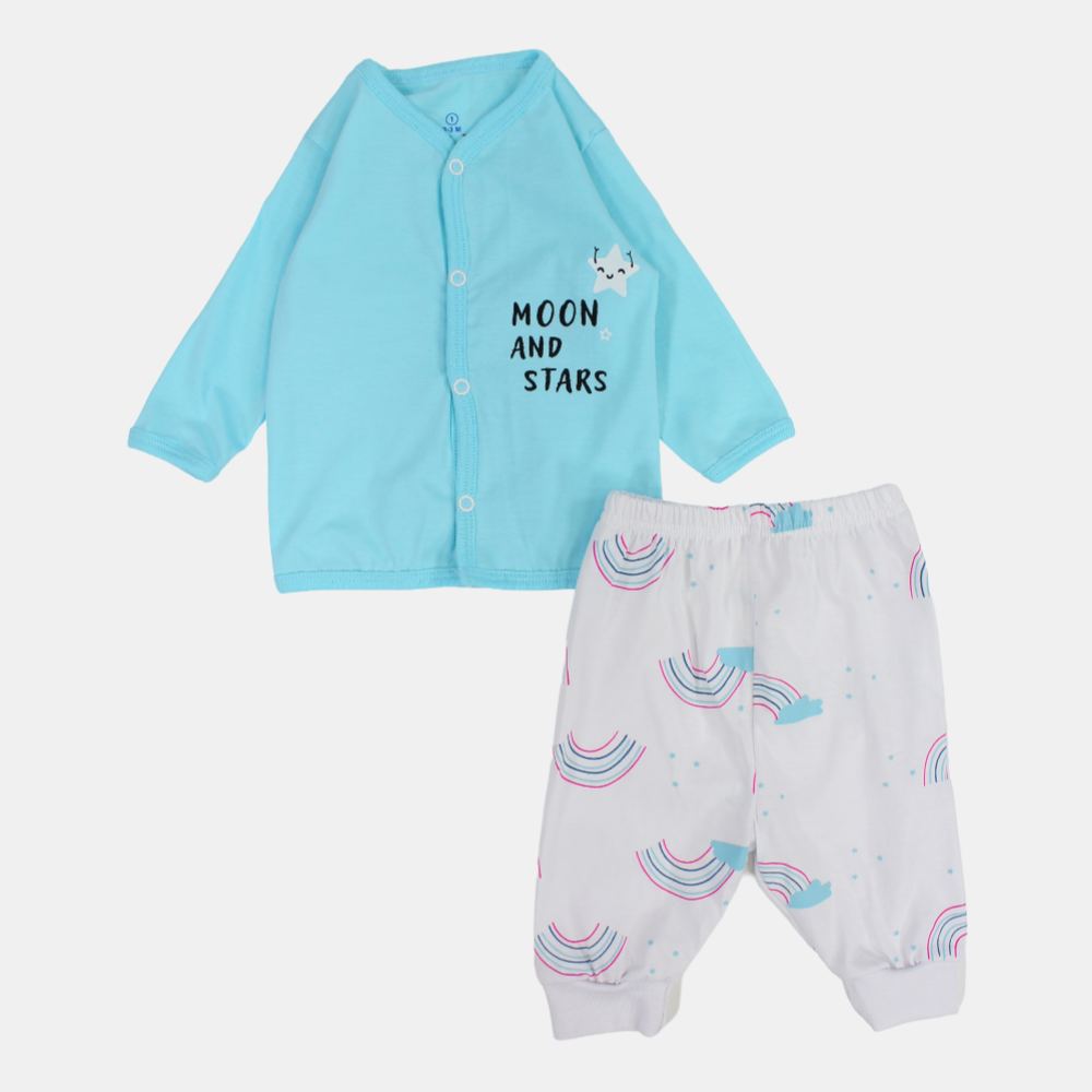 Baby Girls Summer Pajama Set – Aqua & White