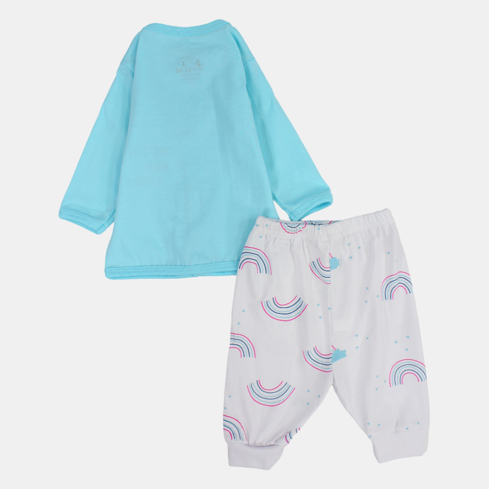 Baby Girls Summer Pajama Set – Aqua & White