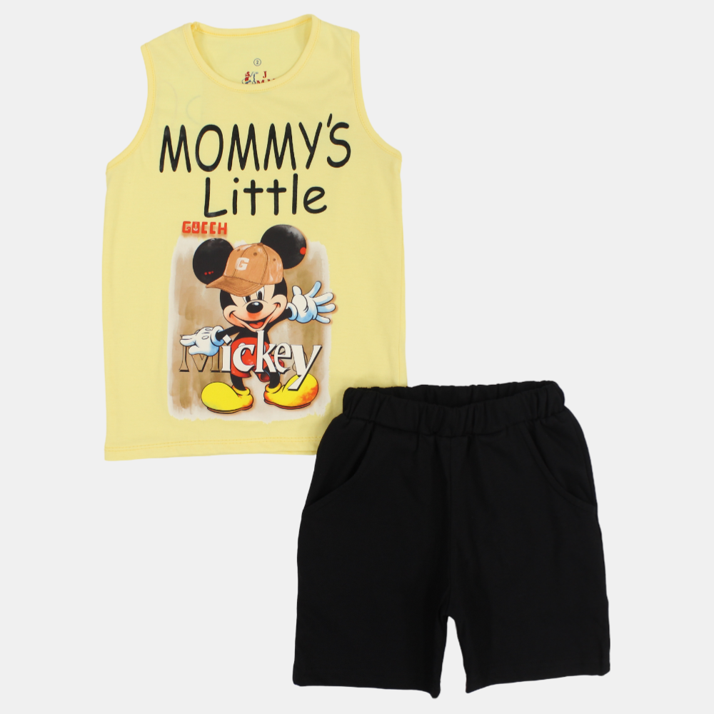 Boys "Mommy's Little Coach" Sleeveless Pajama Set - Mickey Mouse Design