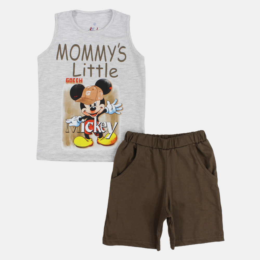 Boys "Mommy's Little Coach" Sleeveless Pajama Set - Mickey Mouse Design