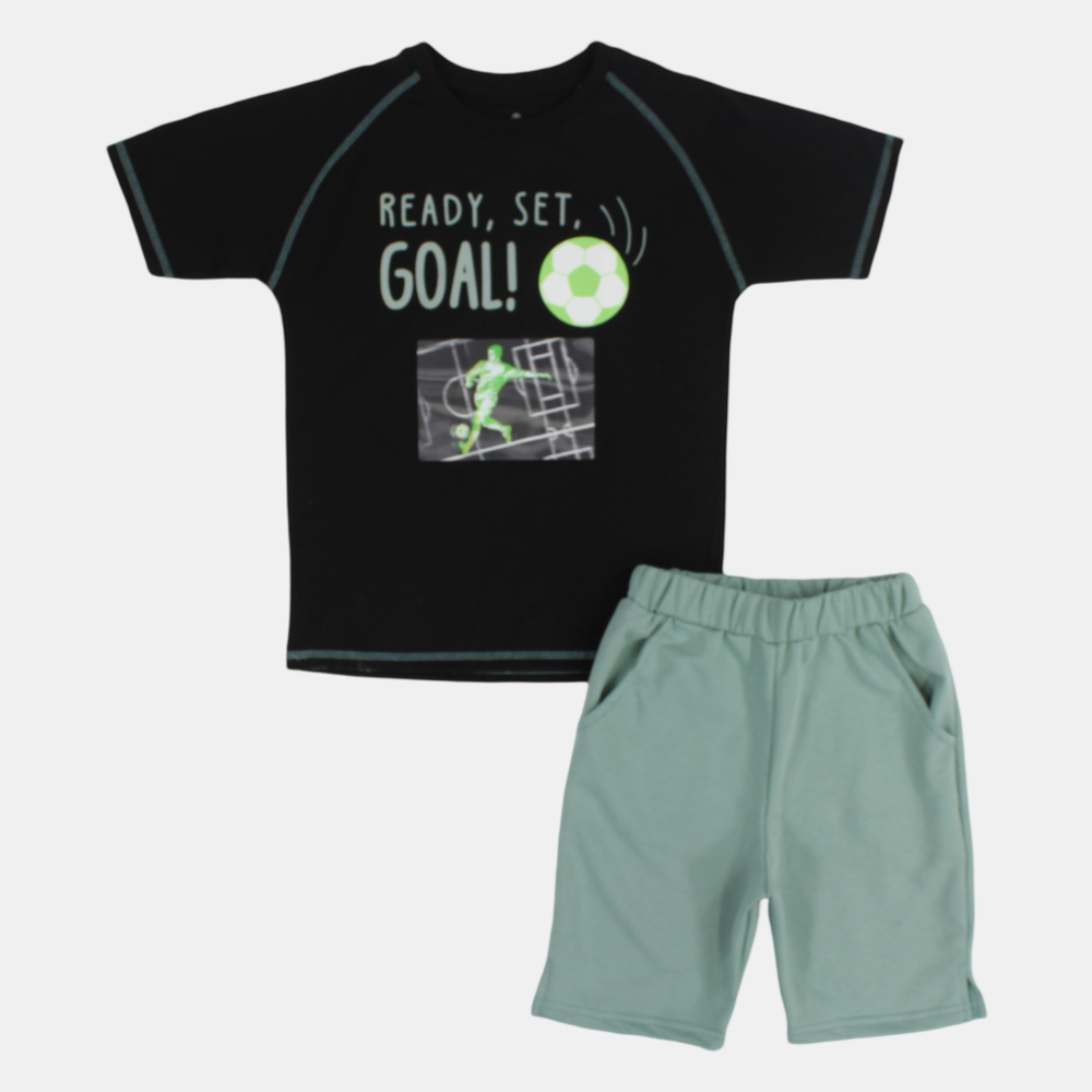 Boys Comfy Cotton Pajama Set - "Ready, Set, Goal"