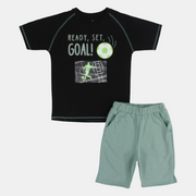 Boys Comfy Cotton Pajama Set - "Ready, Set, Goal"