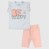 "Be Happy" Ruffled Shoulders Sleeveless Pajama