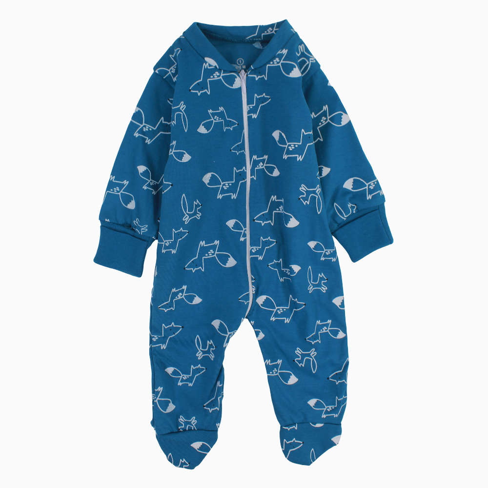 Baby Boys Cotton Baby Footie - Fox and Hedgehog Print