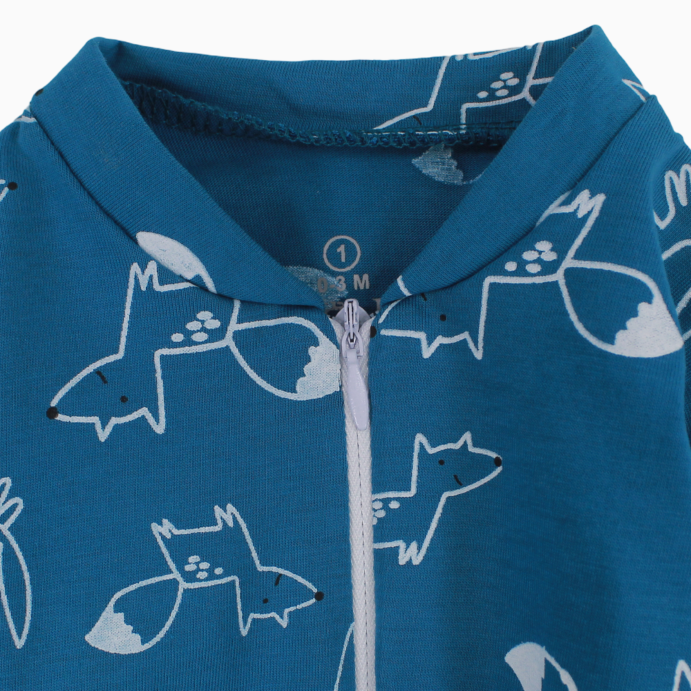 Baby Boys Cotton Baby Footie - Fox and Hedgehog Print