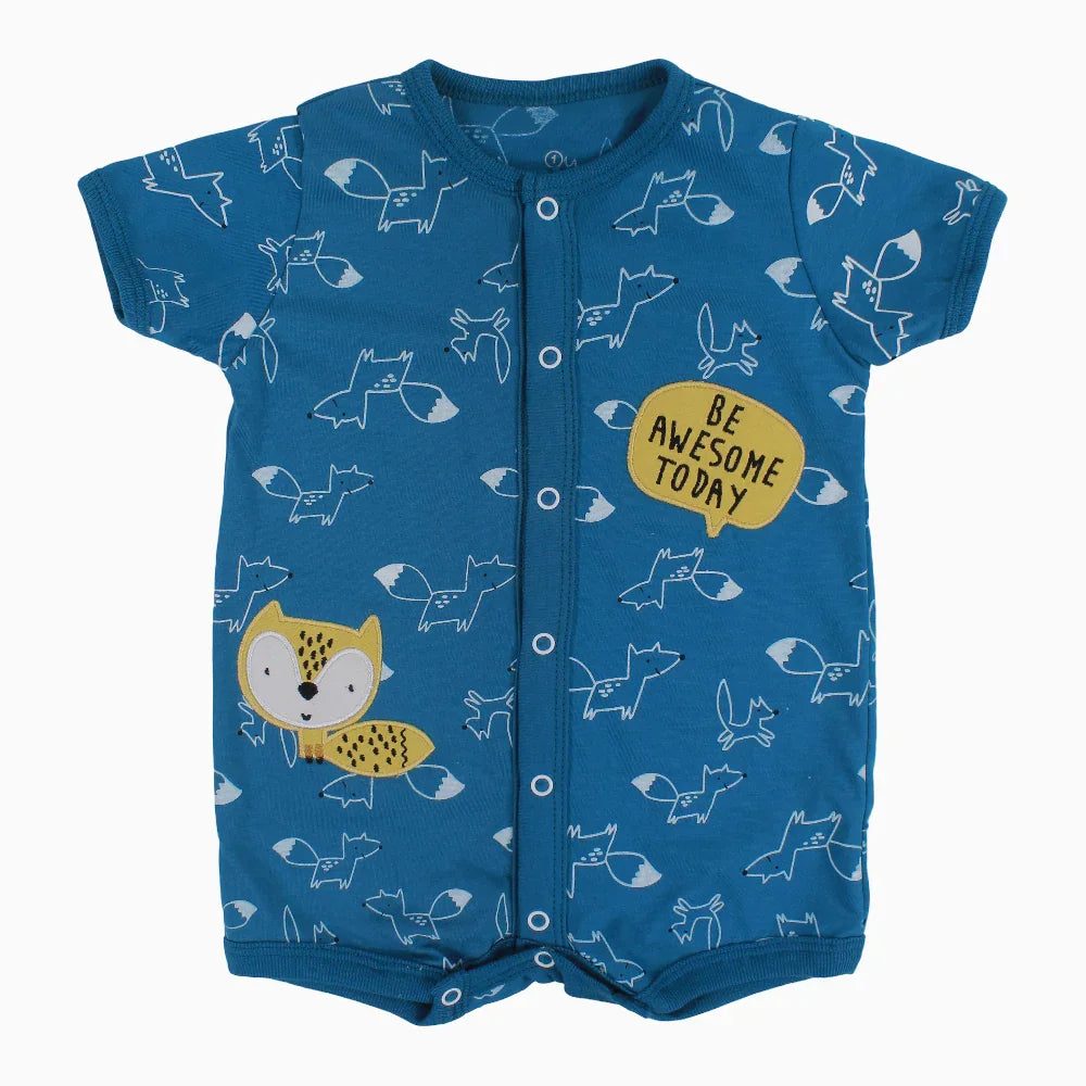 Baby Boys Cotton Romper – Fox and Hedgehog Print