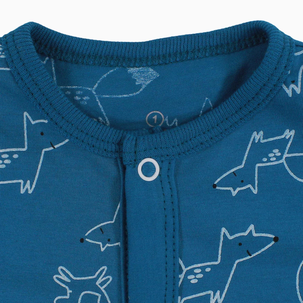 Baby Boys Cotton Romper – Fox and Hedgehog Print
