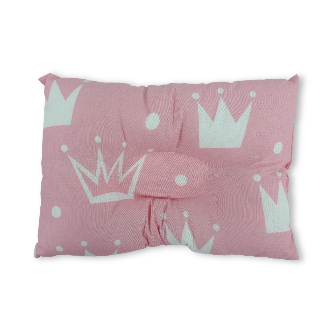 Cotton Small Pillow – Pink with Crown Print