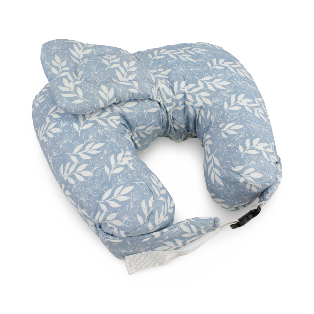 Cotton Nursing Pillow – Baby Blue with Leaf Print