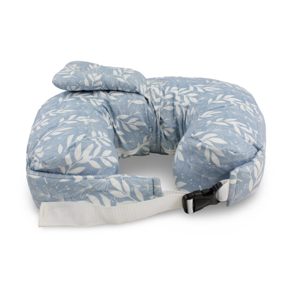 Cotton Nursing Pillow – Baby Blue with Leaf Print