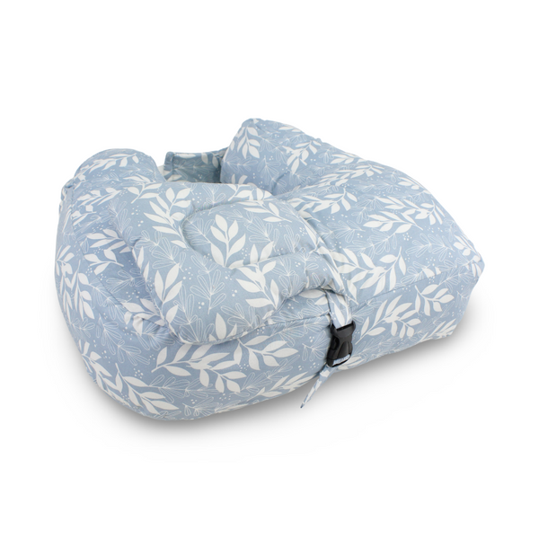 Cotton Nursing Pillow – Baby Blue with Leaf Print