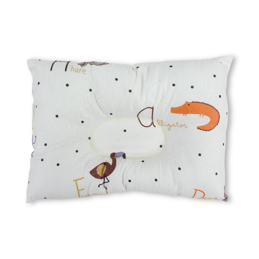 Cotton Baby Small Pillow – Off-White with Animals Print