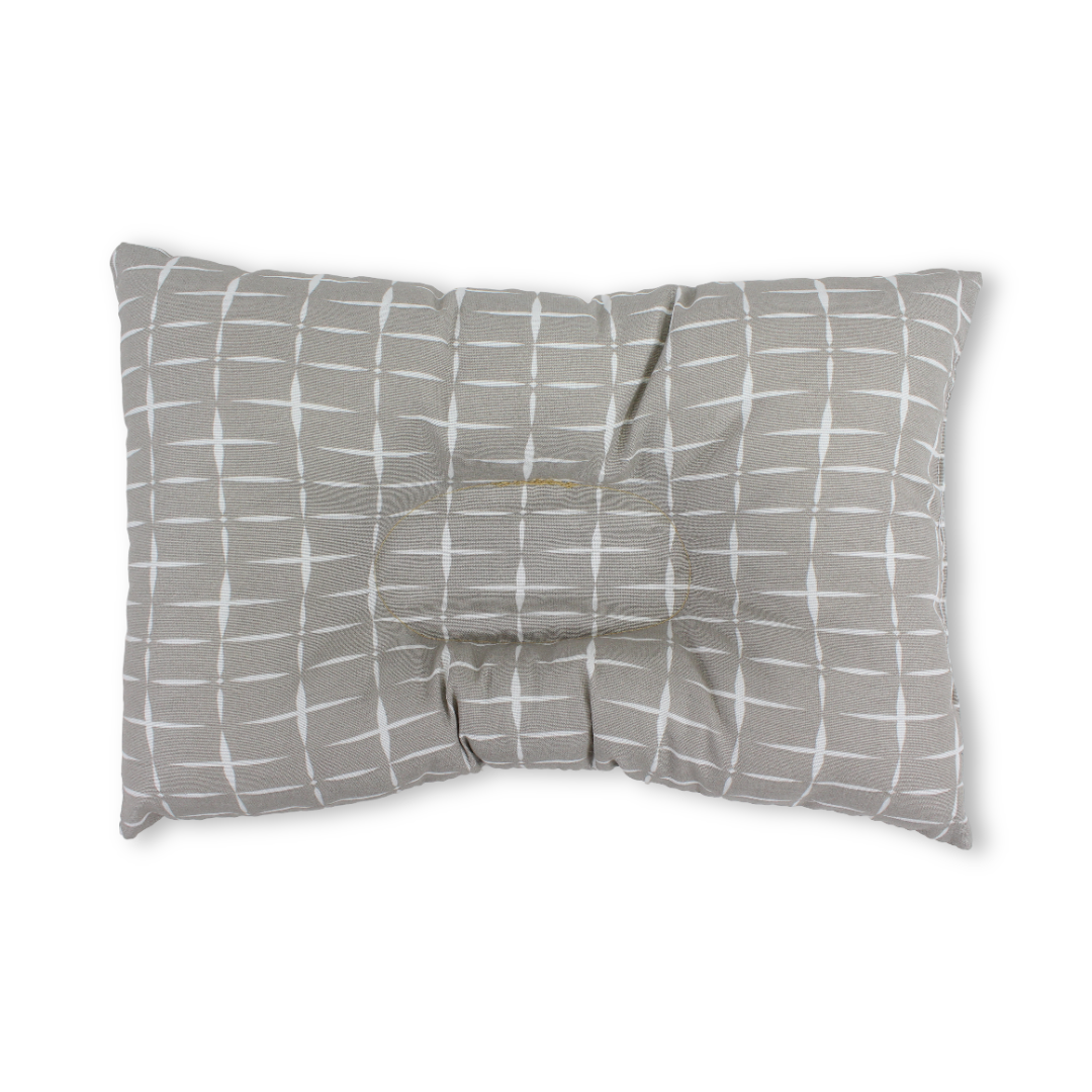 Cotton Baby Small Pillow – Off-White & Grey with Squares Print