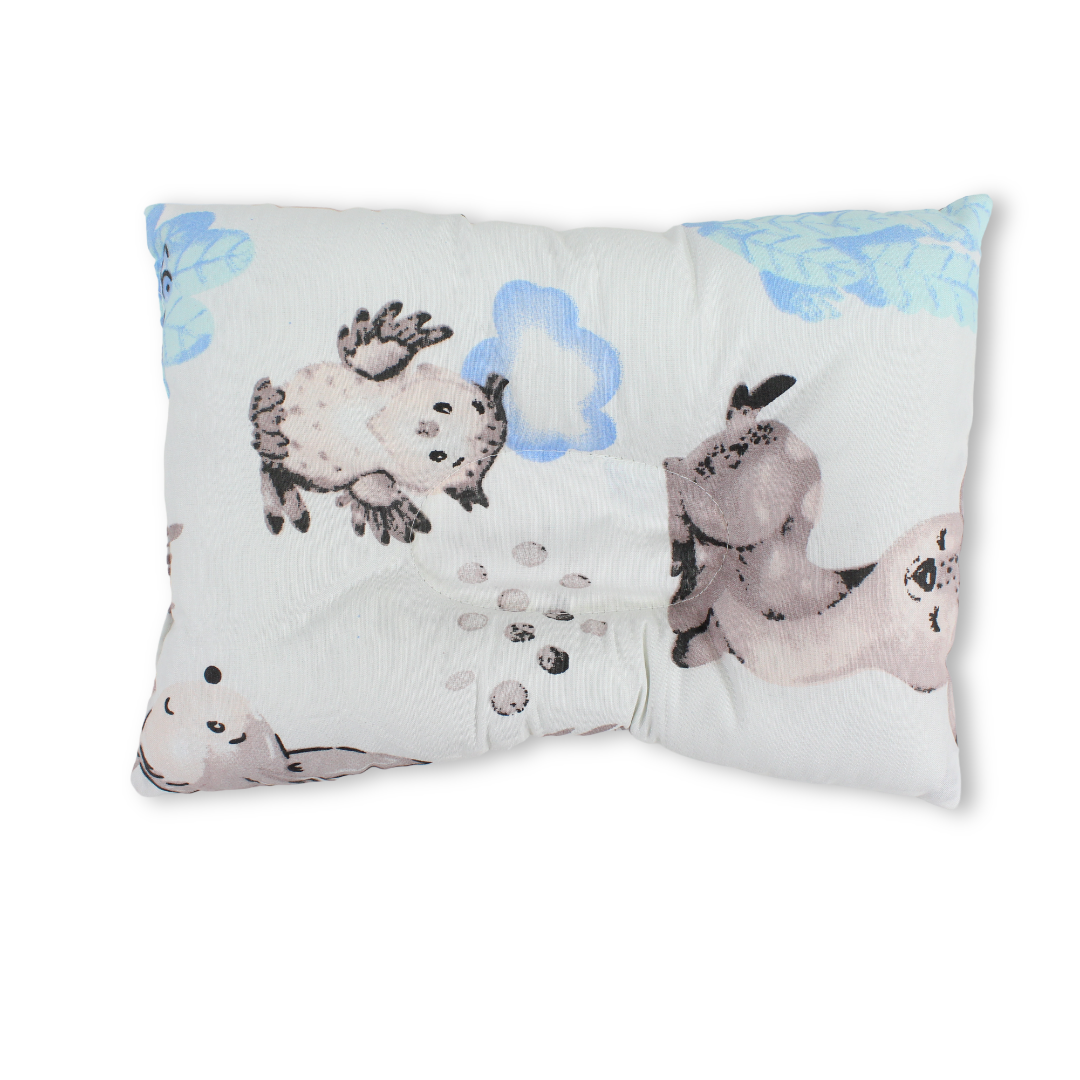 Cotton Baby Small Pillow – Off-White with Cloud & Owl Print