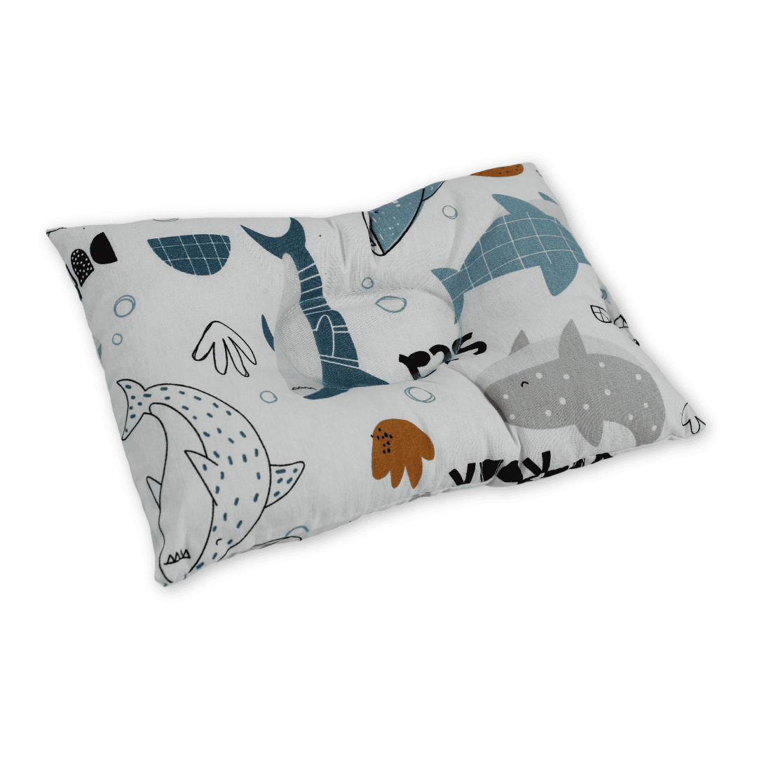 Small Pillow – Off-White with Sharks Print - Baby Essentials - kiddy