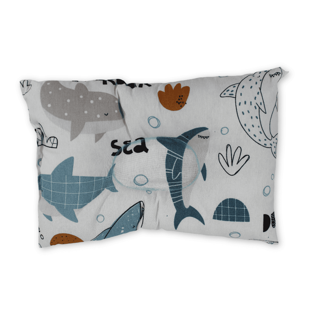 Small Pillow – Off-White with Sharks Print