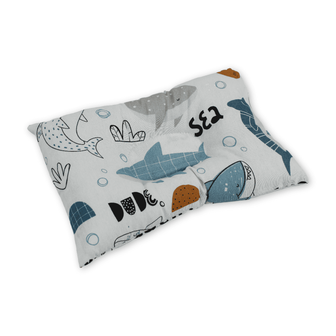 Small Pillow – Off-White with Sharks Print
