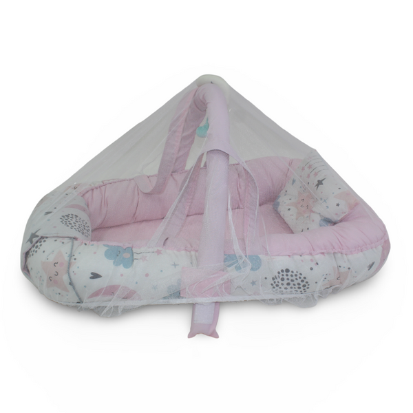Cotton Baby Nest – Pink with Stars Print