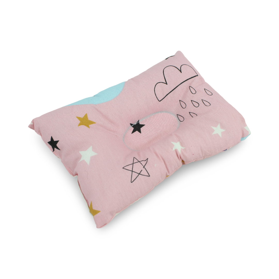 Cotton Small Pillow – Pink with Stars and Crescent Print - Baby Essentials - Kiddy