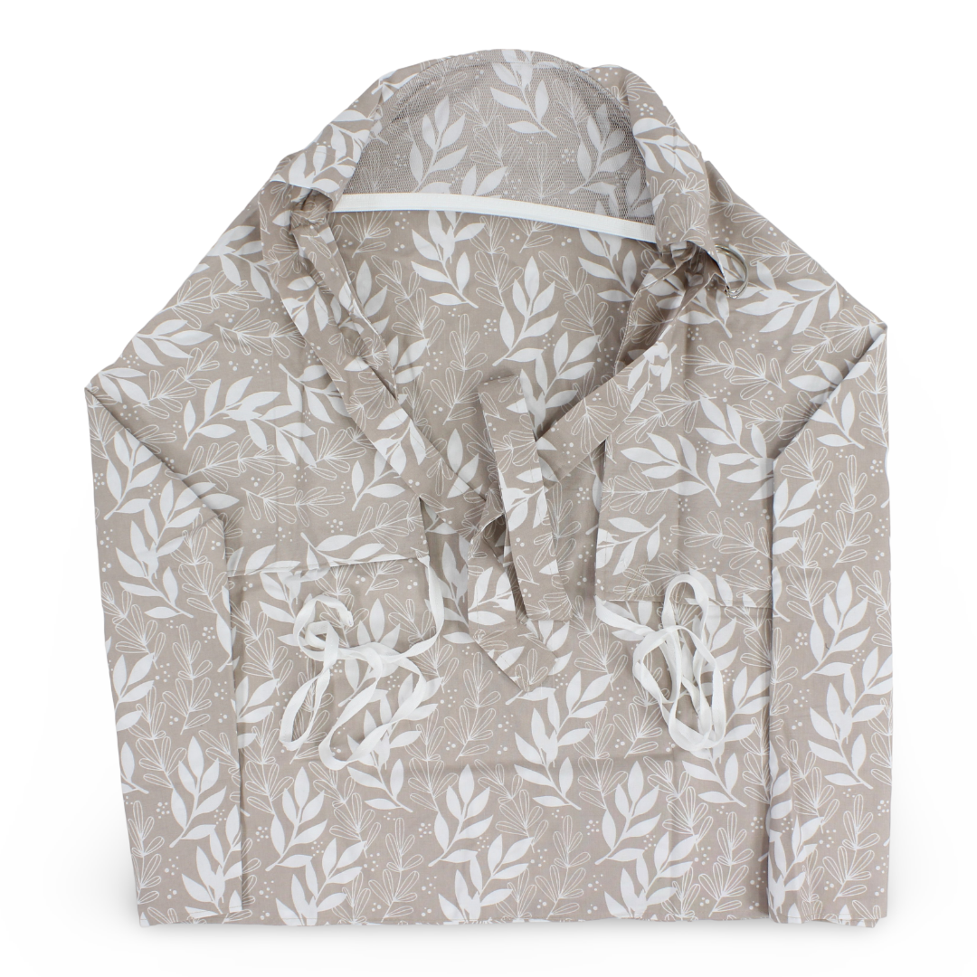 Cotton Nursing Cover – Beige with Leaves Print