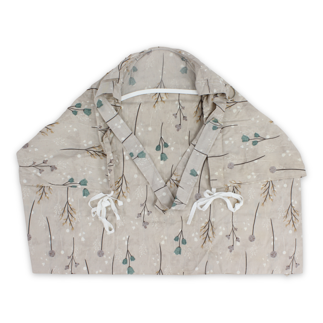 Cotton Nursing Cover – Beige with Flowers Print - Baby Essentials - Kiddy