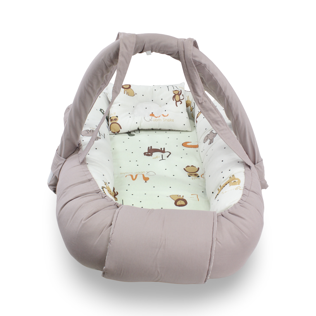 Cotton Baby Nest – Off-White & Caffe with Animals Print