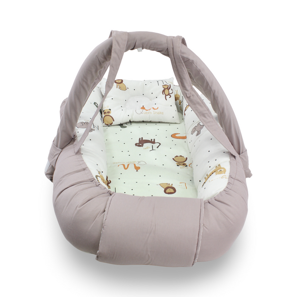 Cotton Baby Nest – Off-White & Caffe with Animals Print