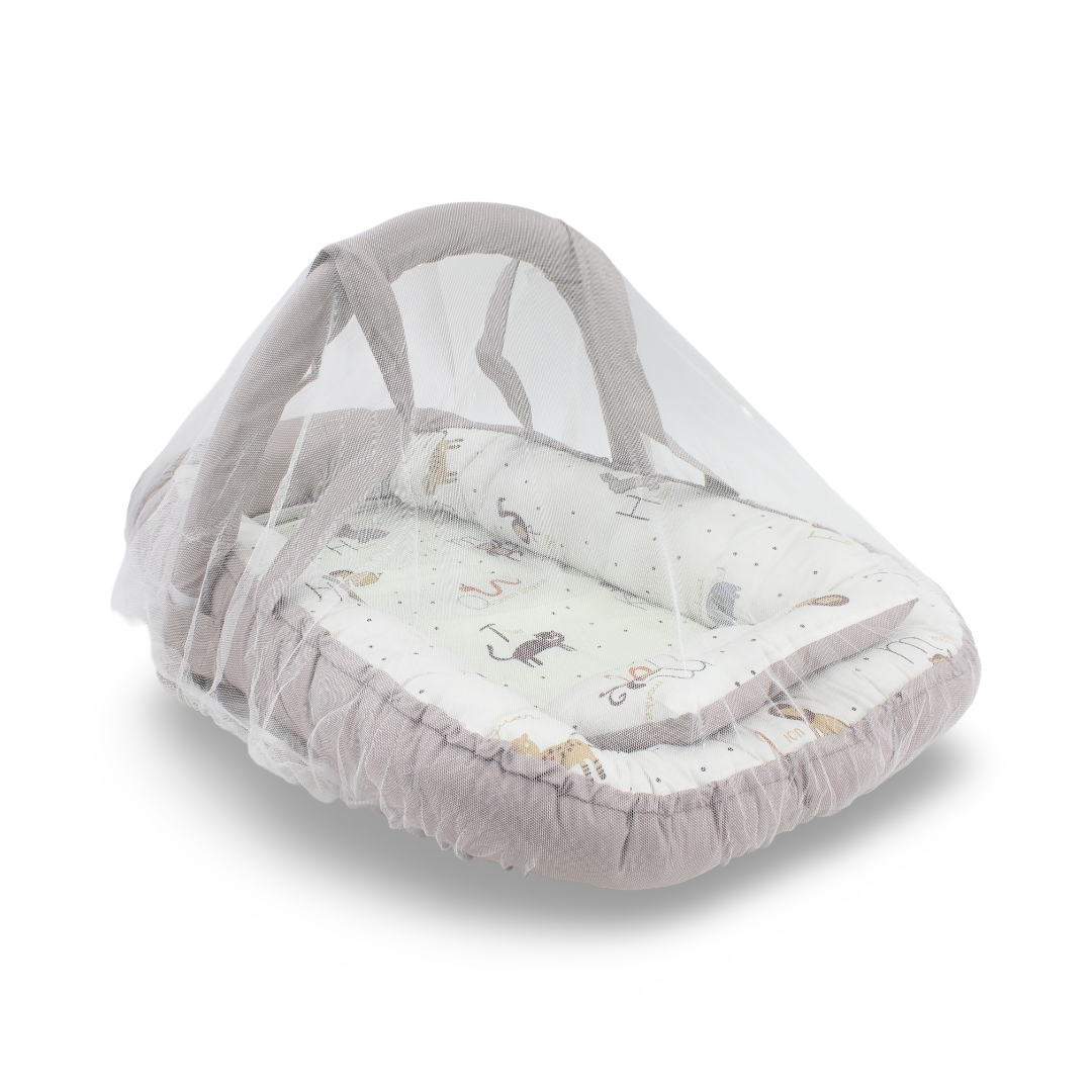 Cotton Baby Nest – Off-White & Caffe with Animals Print
