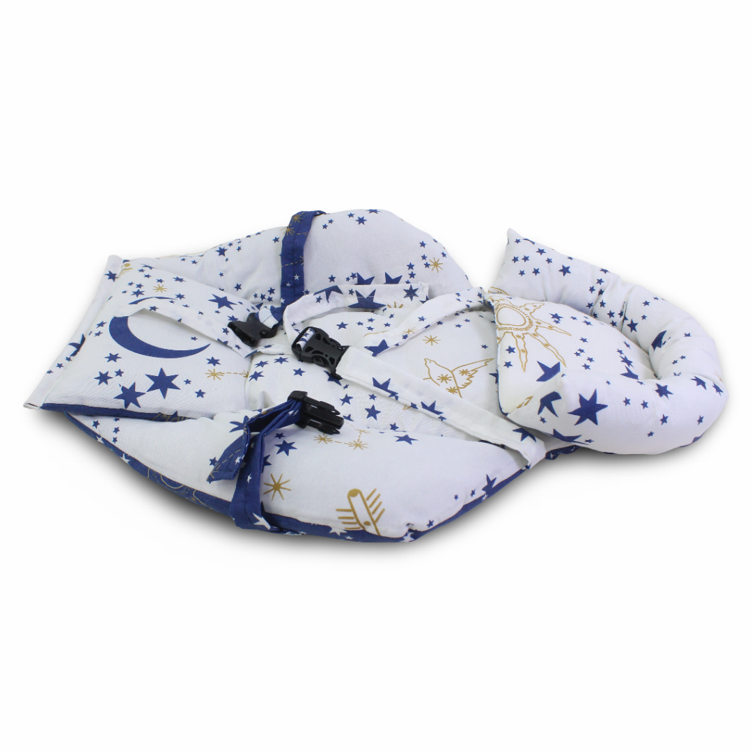 Cotton Baby Cuddle Cushion – Off-White & Navy with Stars Print