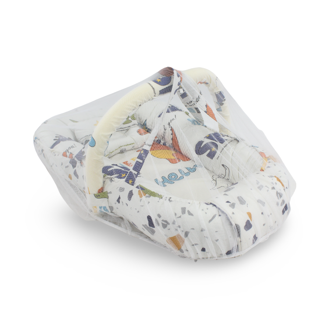 Cotton Baby Nest – Off-White with Dino Print