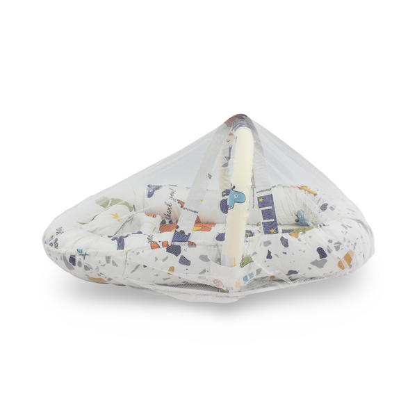 Cotton Baby Nest – Off-White with Dino Print