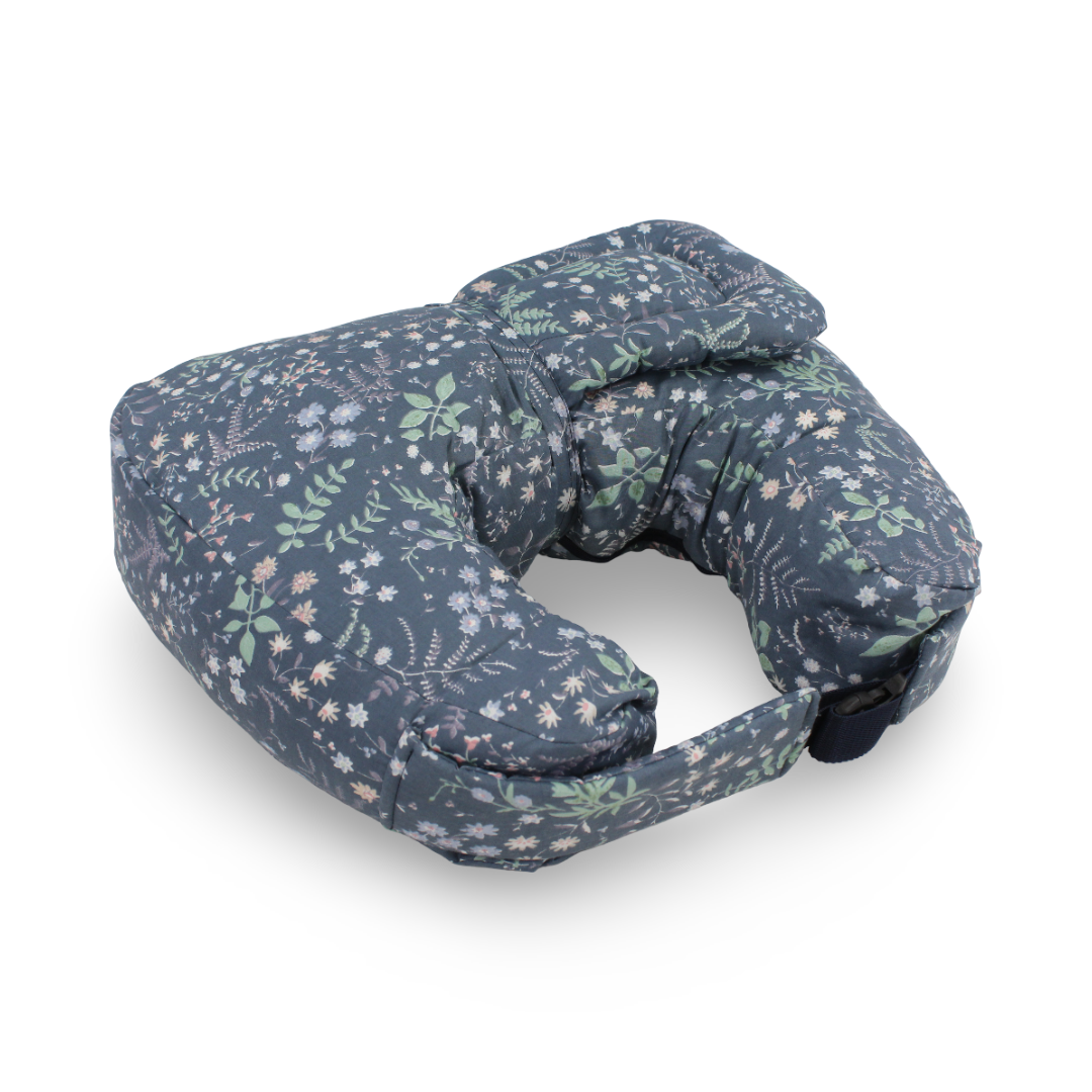 Cotton Nursing Pillow – Dark Grey & Off-White with Floral Print