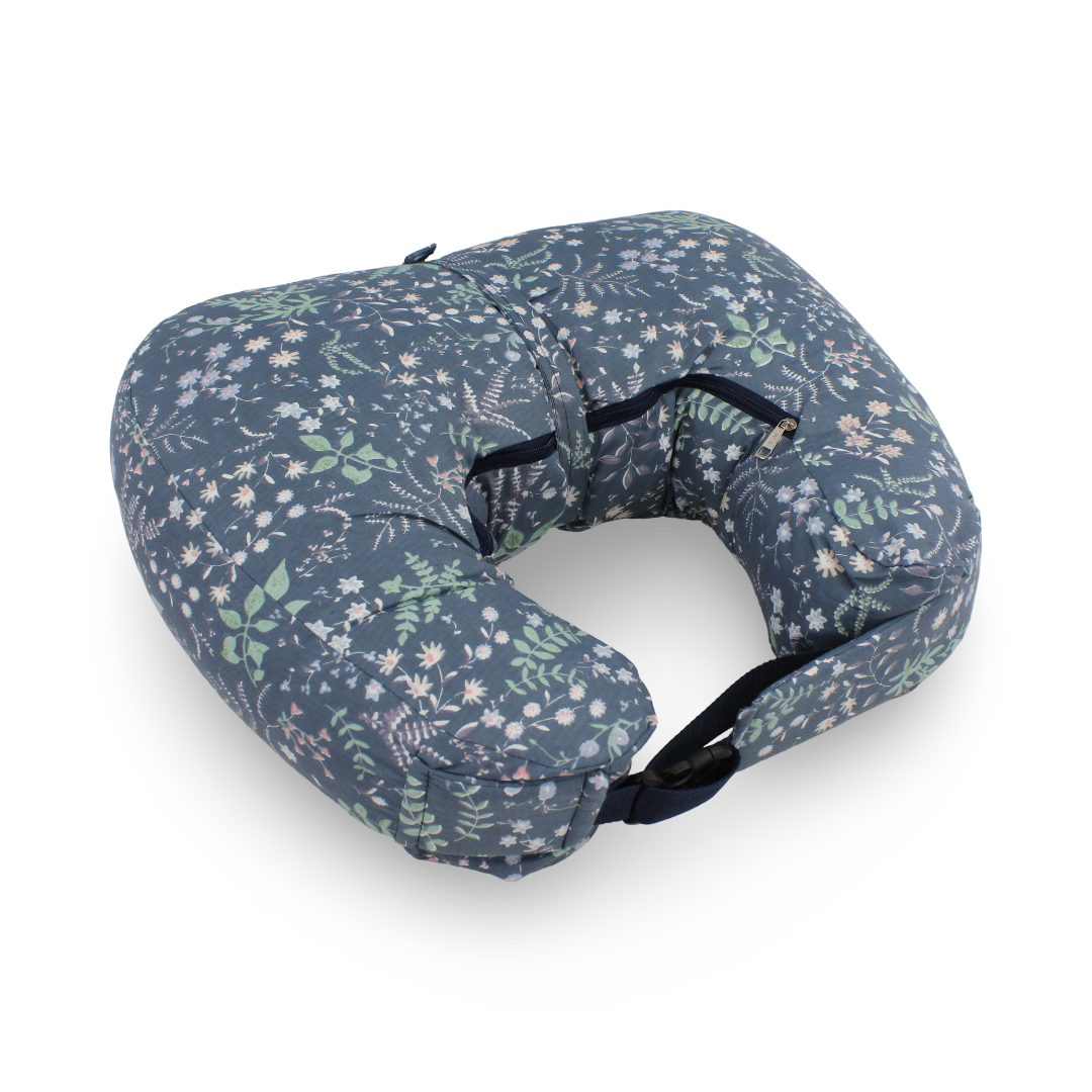 Cotton Nursing Pillow – Dark Grey & Off-White with Floral Print