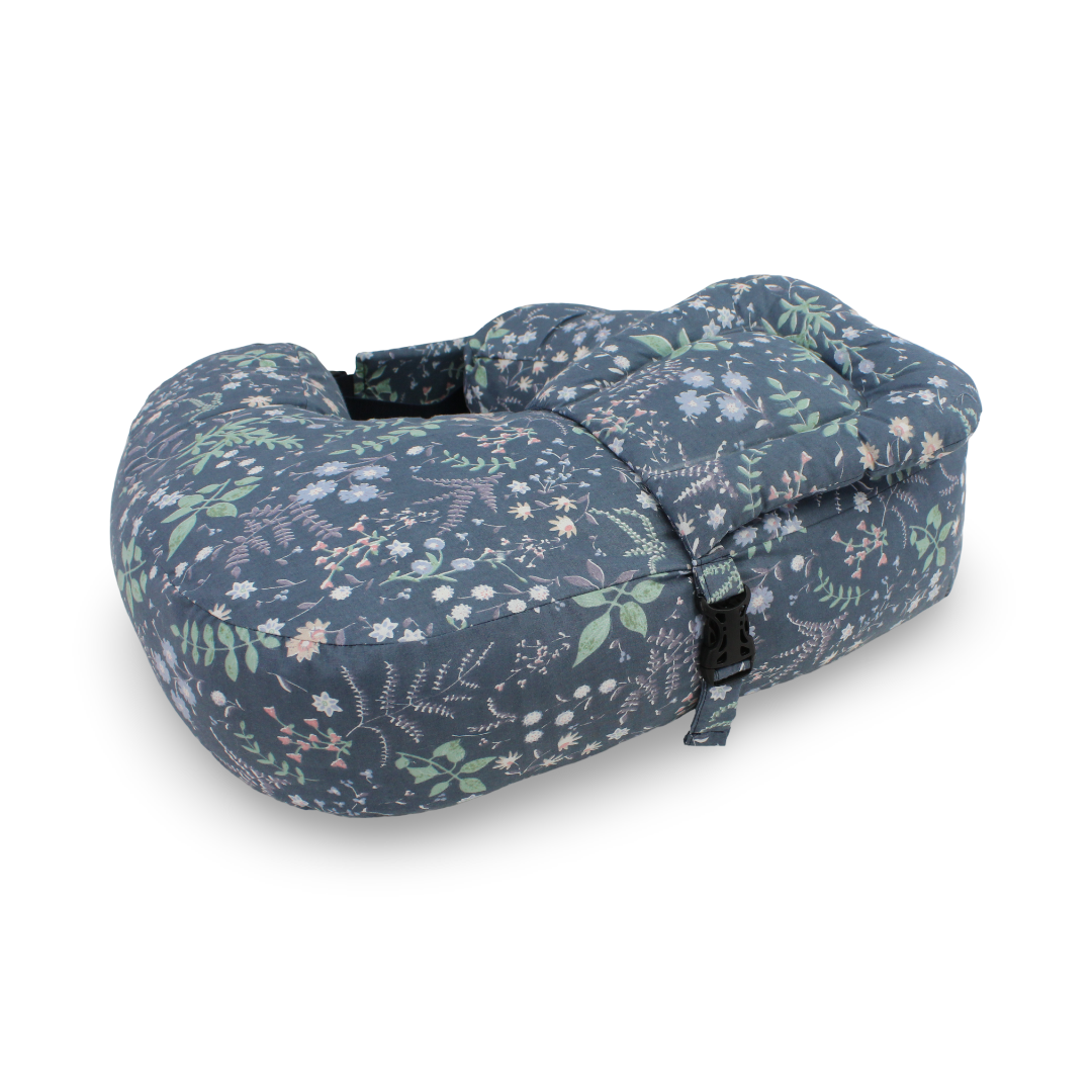 Cotton Nursing Pillow – Dark Grey & Off-White with Floral Print
