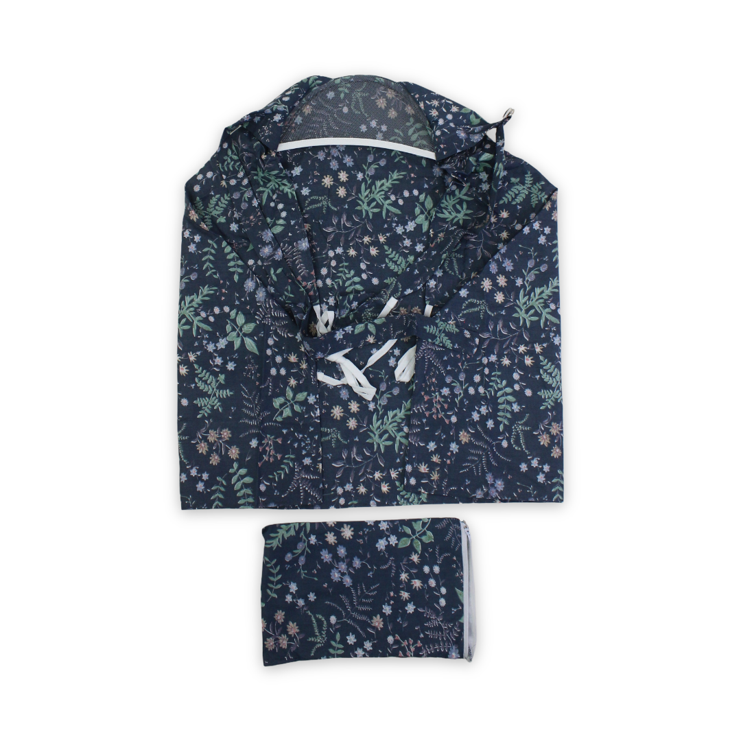 Cotton Nursing Cover Branches – Dark Grey with Floral Print