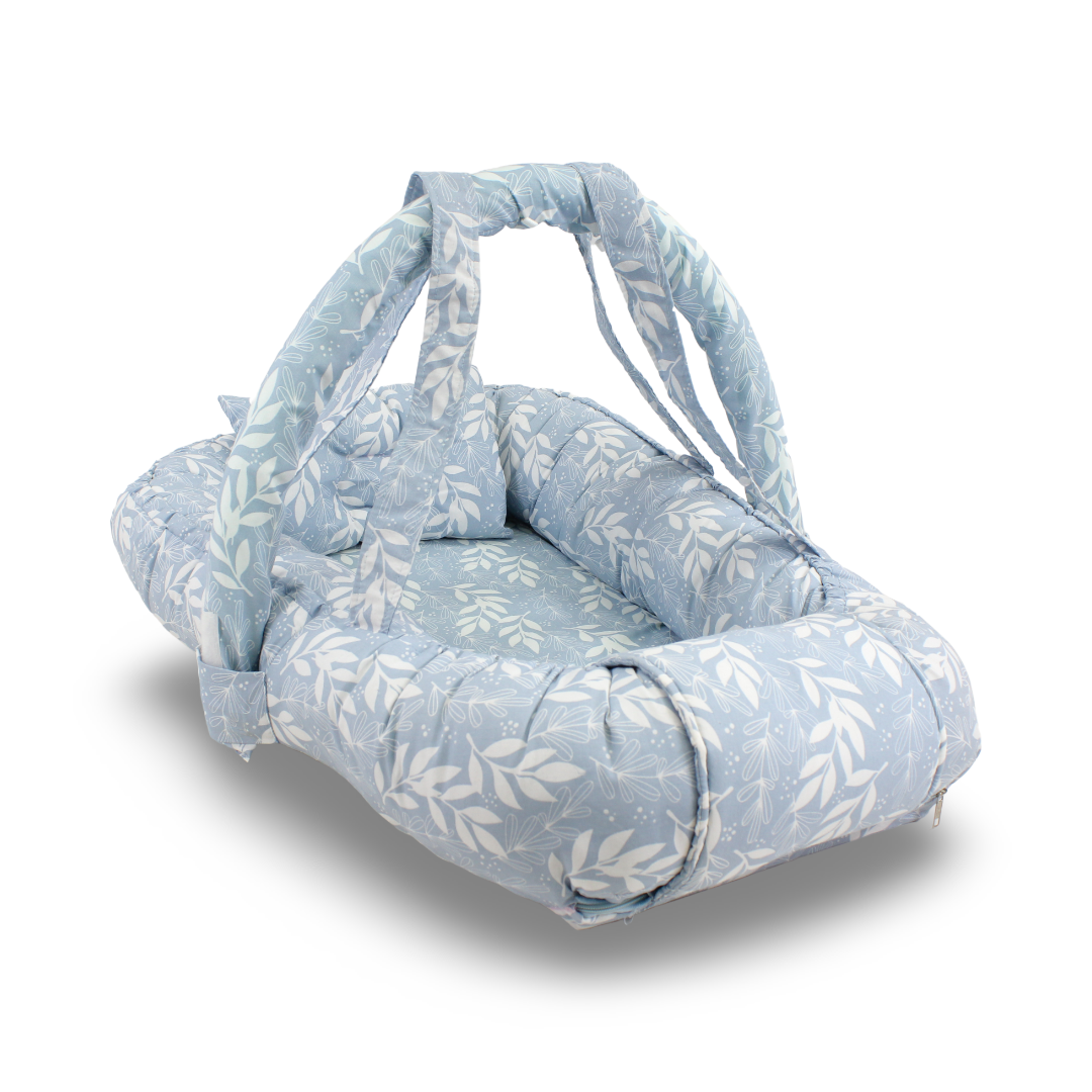 Baby Nest – Baby Blue with Leaf Branch Print