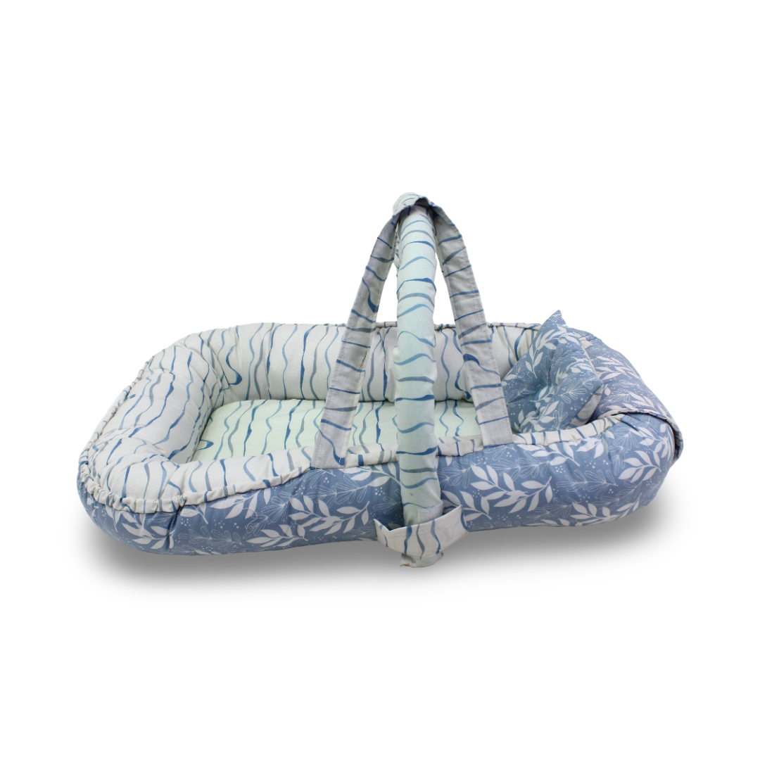 Baby Nest – Off-White & Baby Blue Stripes with Tree Branch Print