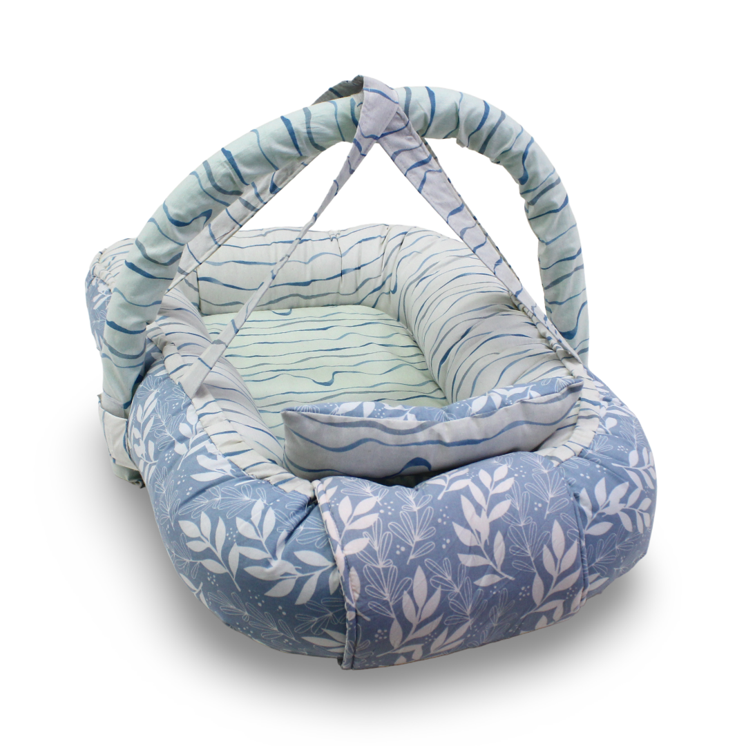 Baby Nest – Off-White & Baby Blue Stripes with Tree Branch Print