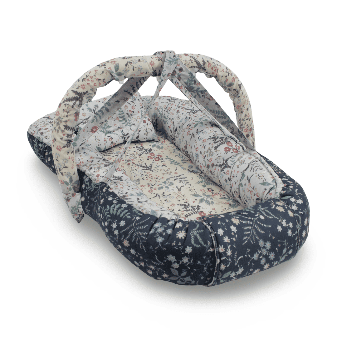 Baby Nest – Off-White & Grey with Floral Pattern - Baby Essentials - kiddy