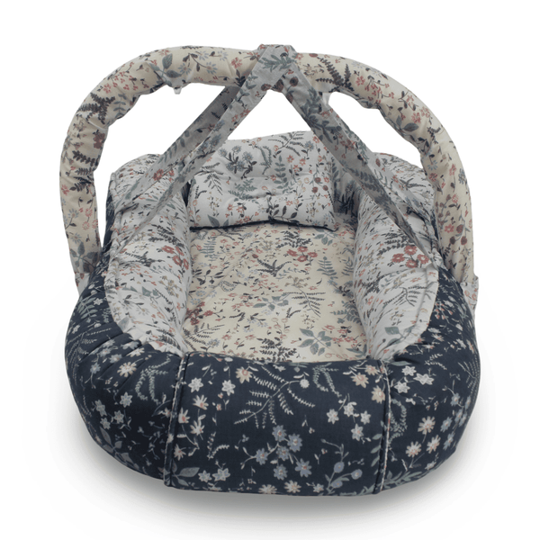 Baby Nest – Off-White & Grey with Floral Pattern