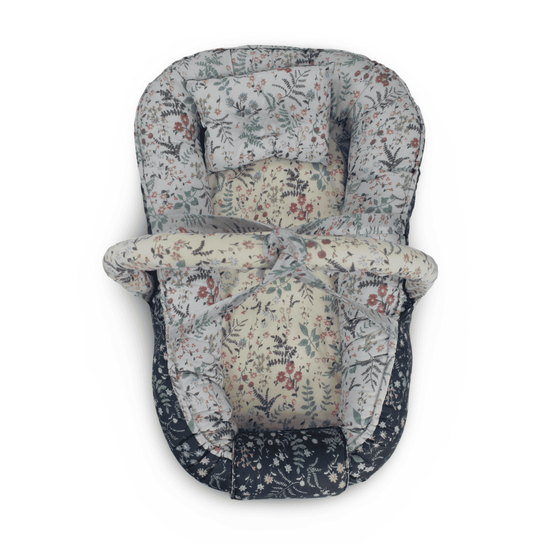 Baby Nest – Off-White & Grey with Floral Pattern