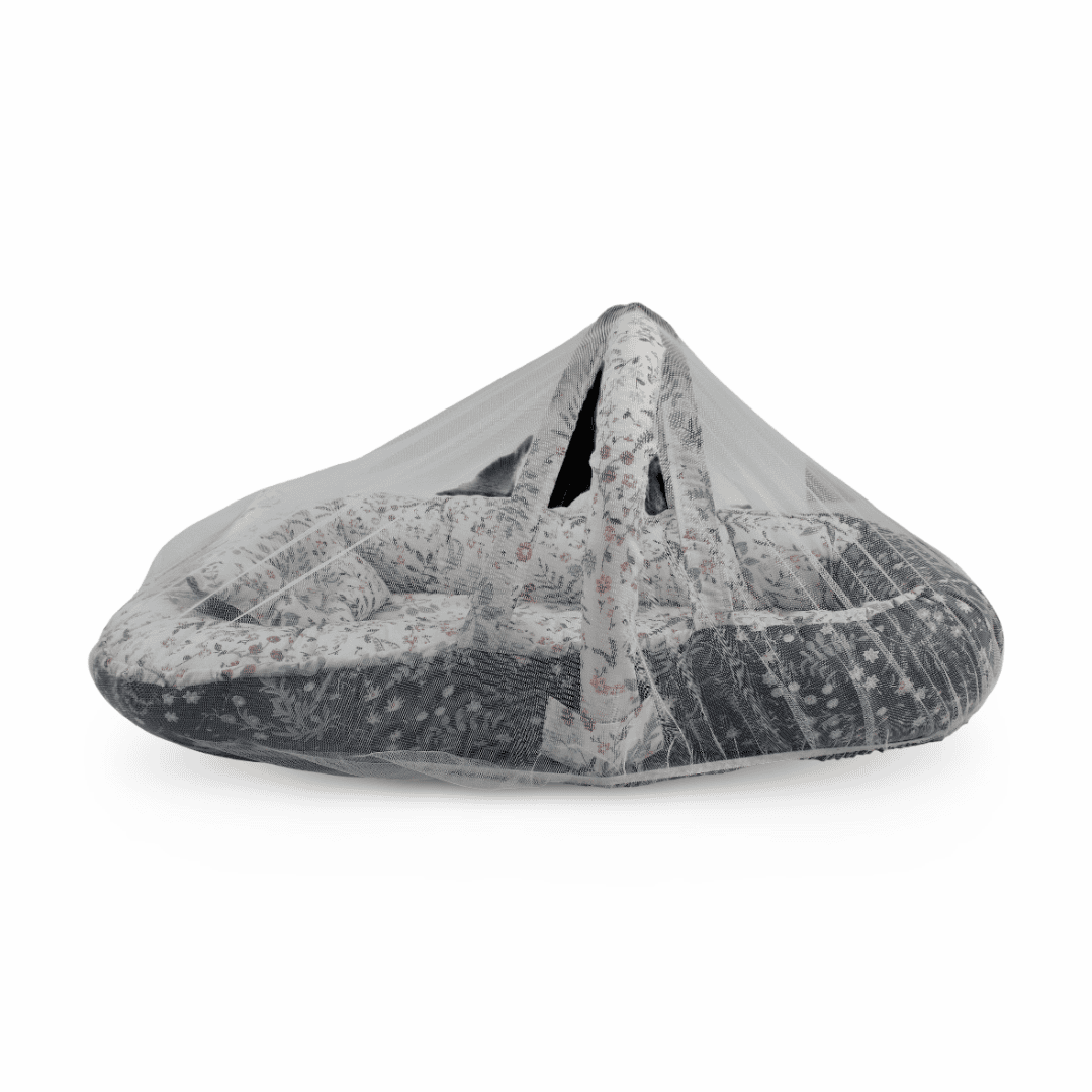 Baby Nest – Off-White & Grey with Floral Pattern