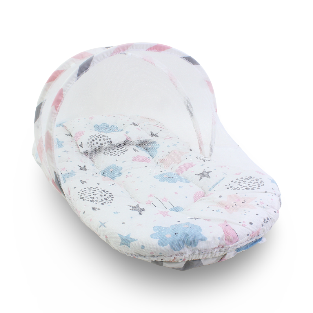 Cotton Mosquito Net – Off-White with Cloud & Stars Print