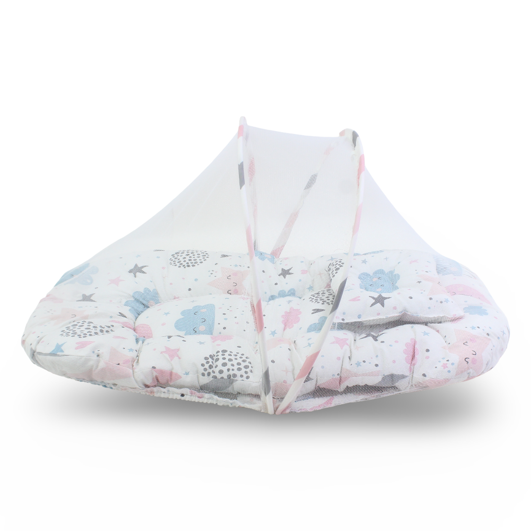 Cotton Mosquito Net – Off-White with Cloud & Stars Print