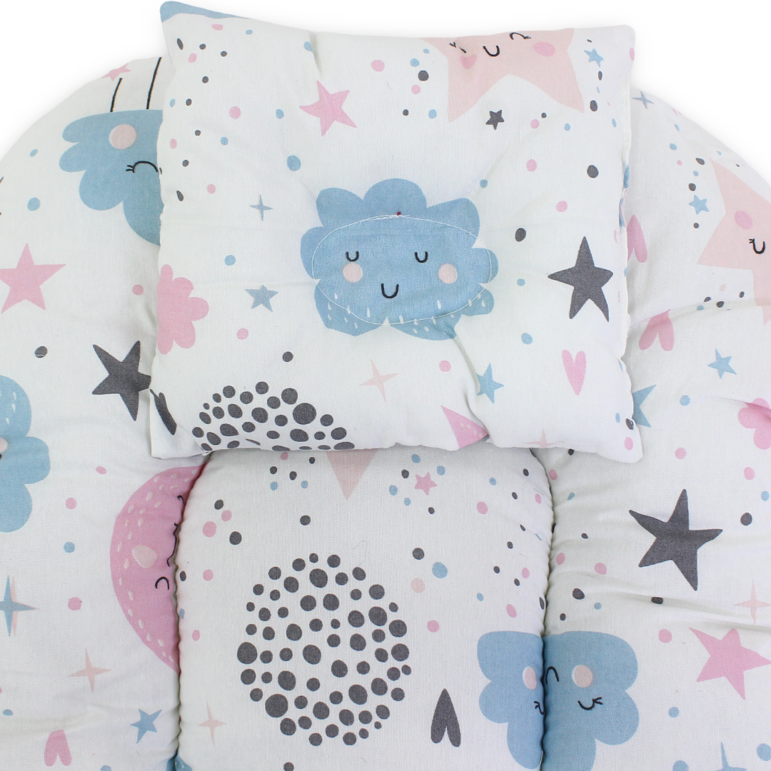 Cotton Mosquito Net – Off-White with Cloud & Stars Print
