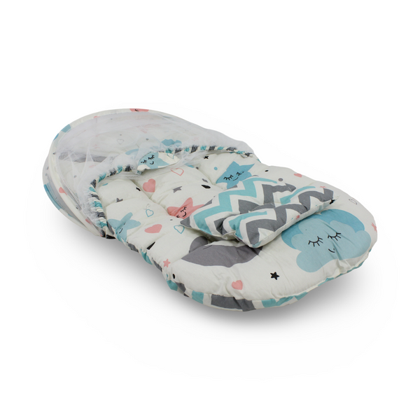 Cotton Mosquito Net – Off-White with Cloud & Stars Print
